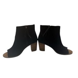 TOMS Majorca Women's Black Suede Peep Toe Ankle Booties Block Heel Size 11W